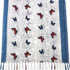 Art Silk Butterfly Printed Dupatta with Contrast Border & Tassels for Women