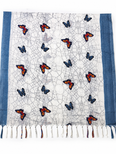 Art Silk Butterfly Printed Dupatta with Contrast Border & Tassels for Women