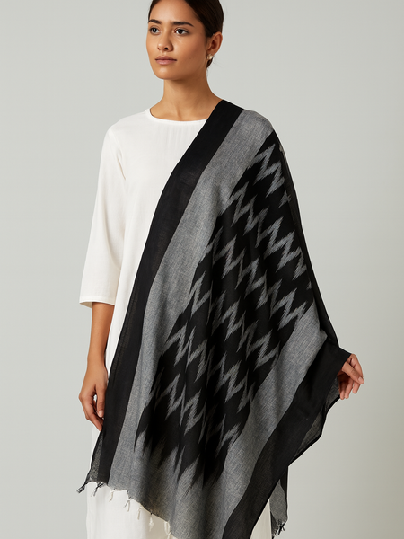 Handwoven Ikat Cotton Dupatta for Women –Soft Pure Cotton Dupatta | Lightweight Daily Wear & Ethnic Festive Dupatta