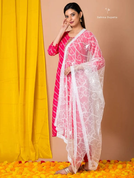 White Net Thread Work Dupatta with Floral Embroidery – Elegant Ethnic Wear for Women | Sahina Dupatta