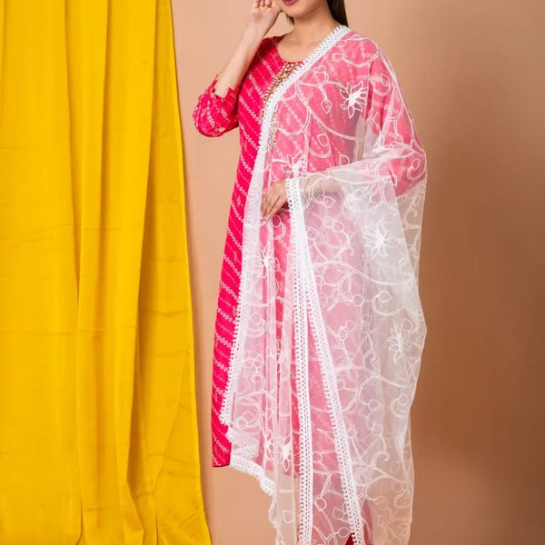 White Net Thread Work Dupatta with Floral Embroidery – Elegant Ethnic Wear for Women | Sahina Dupatta