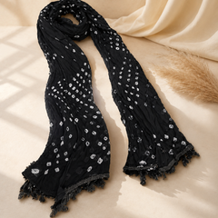Women’s Black Cotton Chunari Bandhani Printed Dupatta with Tassels