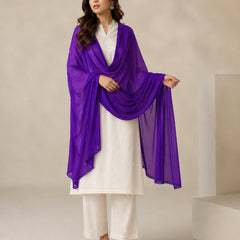 Purple Chiffon Plain Dupatta with Lace Border for Women