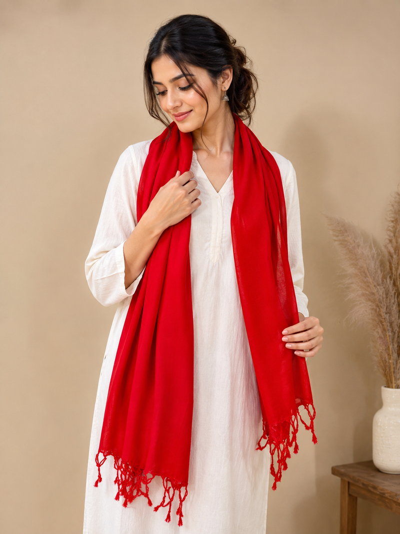 Women’s Cotton Summer Stole Combo Pack of 2 | Soft Lightweight Solid Stoles with Tassels | Daily Wear