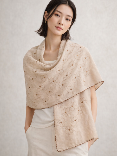 Elegant Thread Embroidered Scarf with Fine Floral Motifs and Soft Finish
