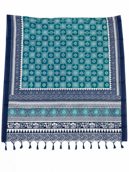 Women’s Art Silk Geometric Printed Dupatta with Contrast Border and Tassels
