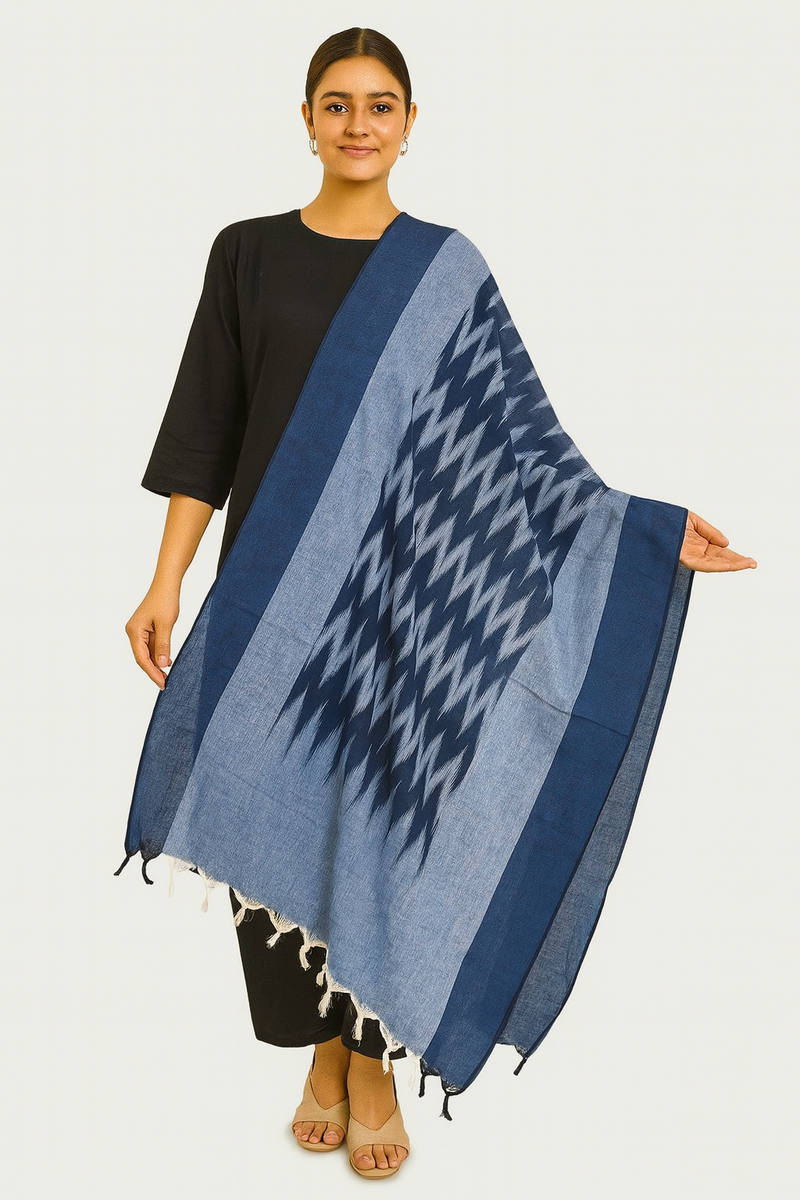Handwoven Ikat Cotton Dupatta for Women –Soft Pure Cotton Dupatta | Lightweight Daily Wear & Ethnic Festive Dupatta