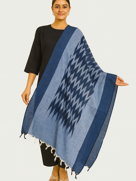 Handwoven Ikat Cotton Dupatta for Women –Soft Pure Cotton Dupatta | Lightweight Daily Wear & Ethnic Festive Dupatta