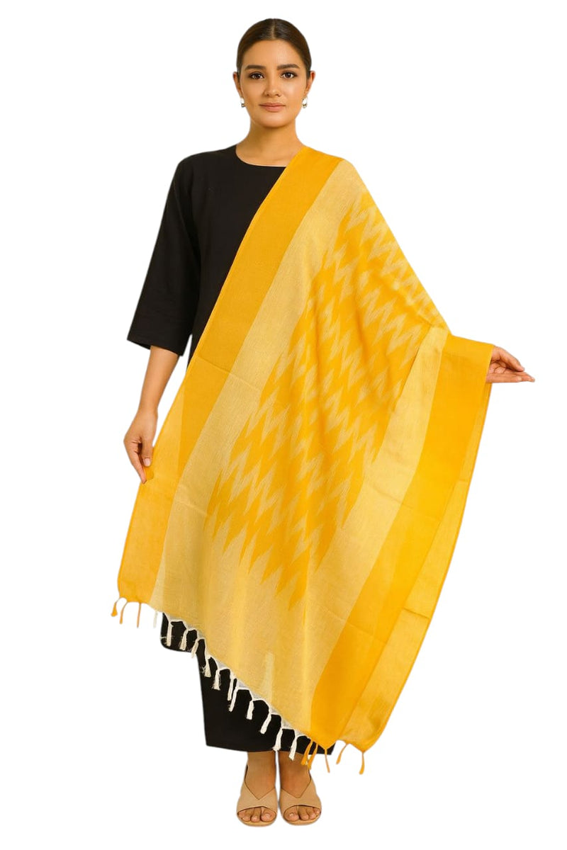 Handwoven Ikat Cotton Dupatta for Women –Soft Pure Cotton Dupatta | Lightweight Daily Wear & Ethnic Festive Dupatta