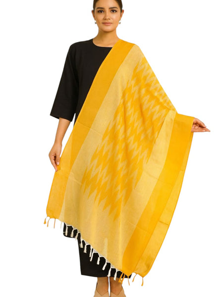Handwoven Ikat Cotton Dupatta for Women –Soft Pure Cotton Dupatta | Lightweight Daily Wear & Ethnic Festive Dupatta