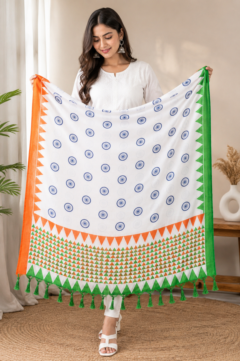 Tricolor Printed Dupatta for Women