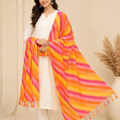 Women’s Art Silk Multicolor Leheriya Printed Dupatta with Tassels