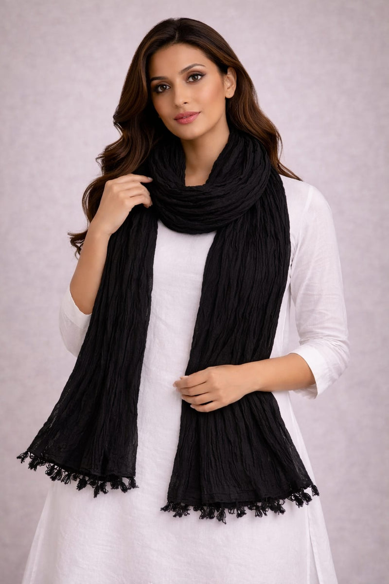 Chinon Shining Dupatta | Soft Silk Feel Plain Dupatta with Tassels | Party & Festive Wear Dupatta