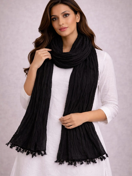Chinon Shining Dupatta | Soft Silk Feel Plain Dupatta with Tassels | Party & Festive Wear Dupatta
