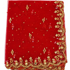 Women's Red Bridal Net Dupatta with Heavy Embroidery & Cutwork Border | Designer Wedding Dupatta