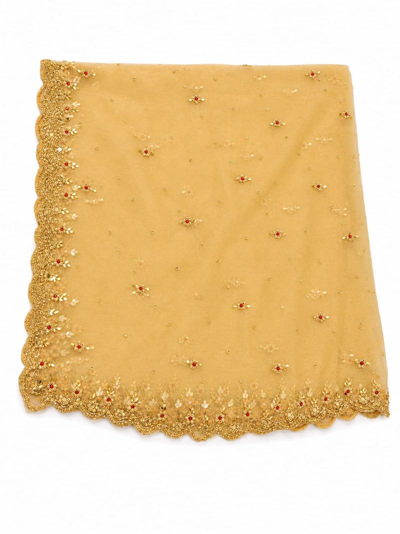 Golden Net Bridal Dupatta with Heavy Embroidery, Stone & Sequins Work