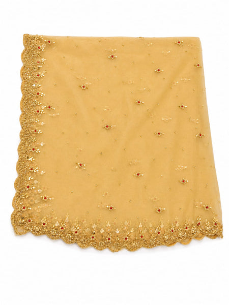 Golden Net Bridal Dupatta with Heavy Embroidery, Stone & Sequins Work