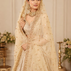 Golden Net Bridal Dupatta with Heavy Embroidery, Stone & Sequins Work