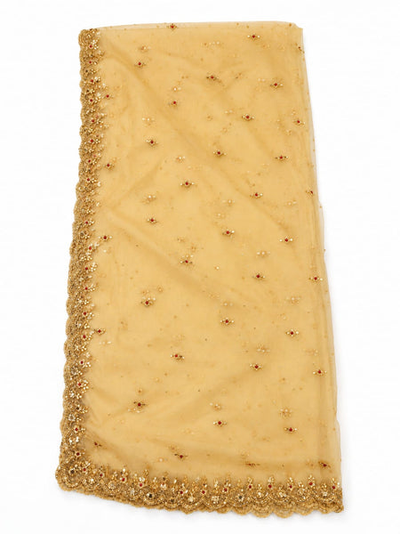 Golden Net Bridal Dupatta with Heavy Embroidery, Stone & Sequins Work