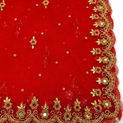 Women's Red Bridal Net Dupatta with Heavy Embroidery & Cutwork Border | Designer Wedding Dupatta
