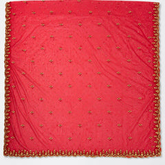 Women's Red Bridal Net Dupatta with Heavy Embroidery & Cutwork Border | Designer Wedding Dupatta