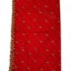 Women's Red Bridal Net Dupatta with Heavy Embroidery & Cutwork Border | Designer Wedding Dupatta