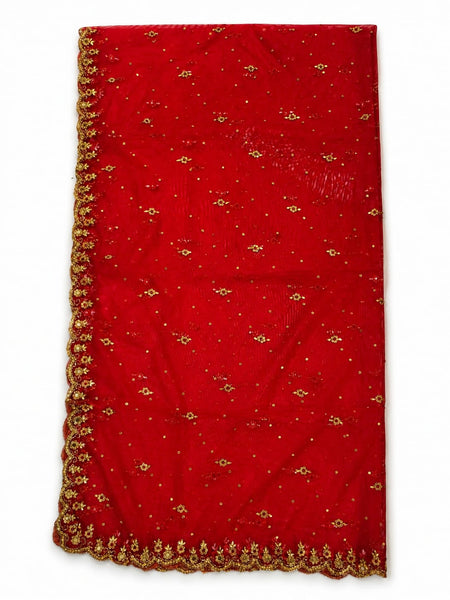 Women's Red Bridal Net Dupatta with Heavy Embroidery & Cutwork Border | Designer Wedding Dupatta