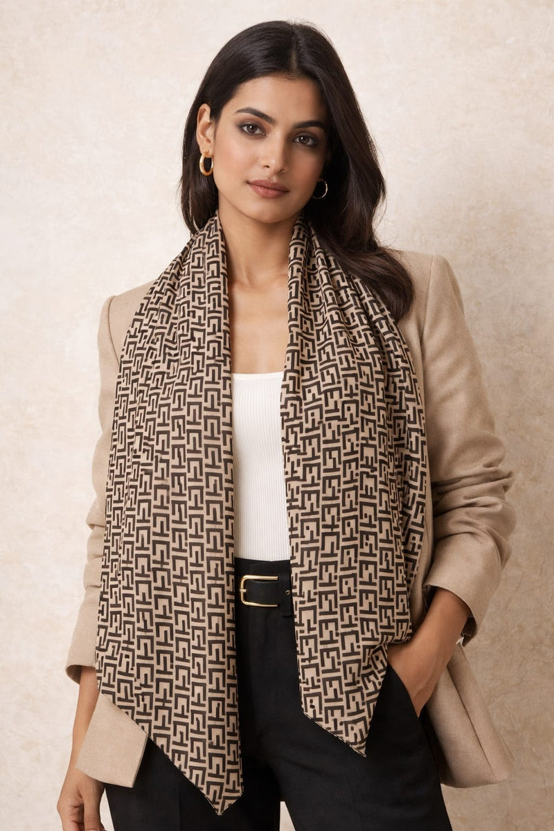 Premium Silk Printed Monogram Scarf for Women