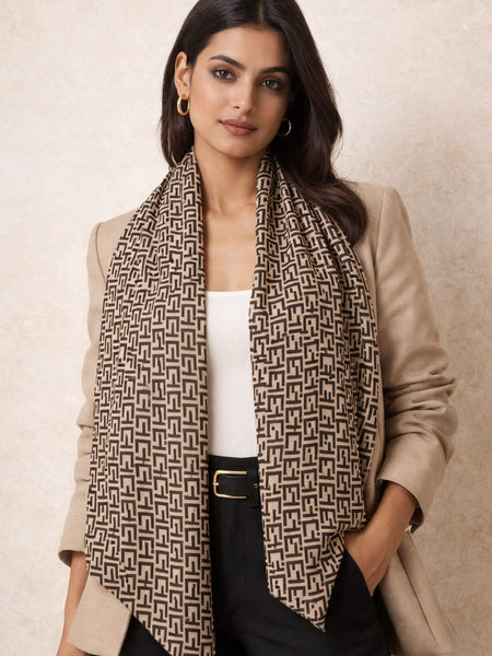 Premium Silk Printed Monogram Scarf for Women