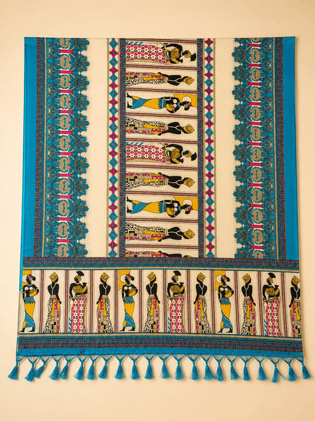 Women's Art Silk Printed Dupatta | Tribal Warli Print Tassel Dupatta |