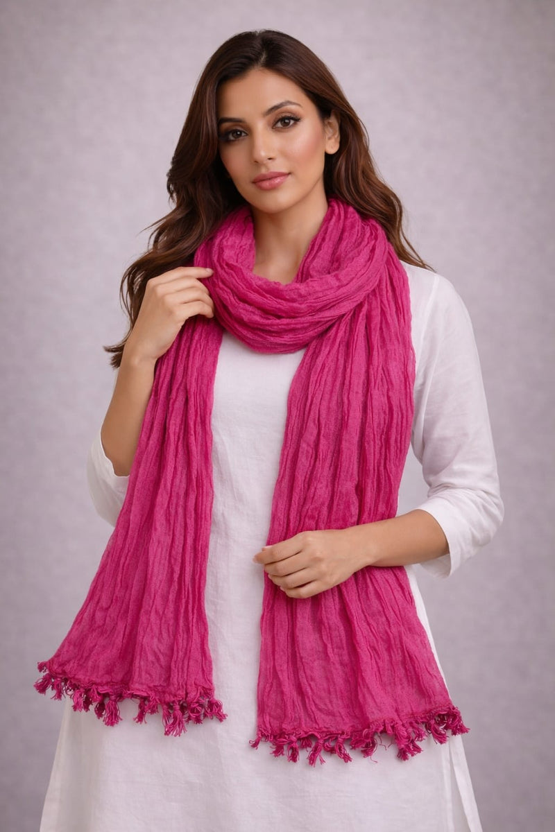 Chinon Shining Dupatta | Soft Silk Feel Plain Dupatta with Tassels | Party & Festive Wear Dupatta