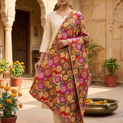 Chanderi Silk Rajwadi Printed Dupatta with Sequin Work & Decorative Border