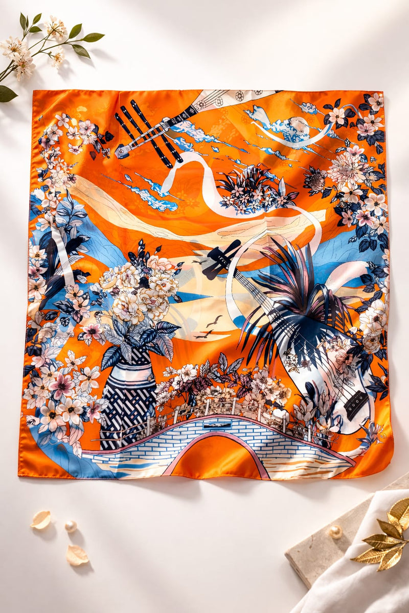 Premium Silk Printed Square Scarf for Women
