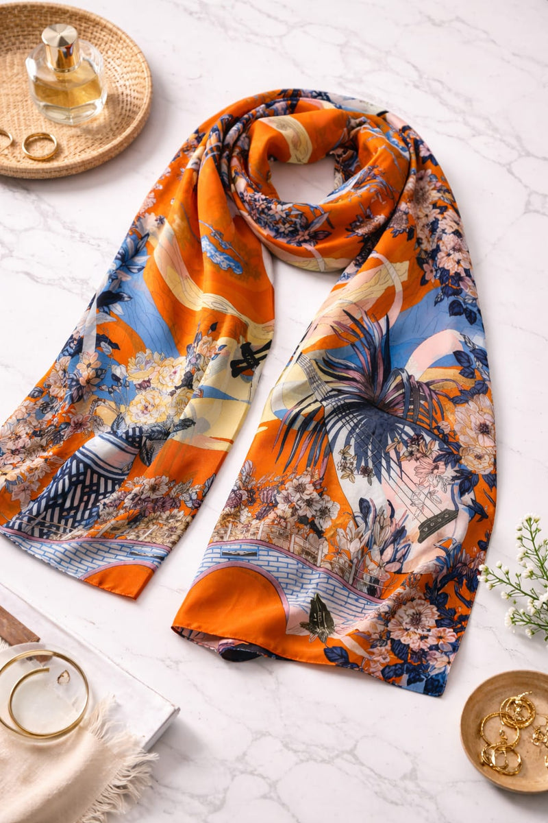 Premium Silk Printed Square Scarf for Women