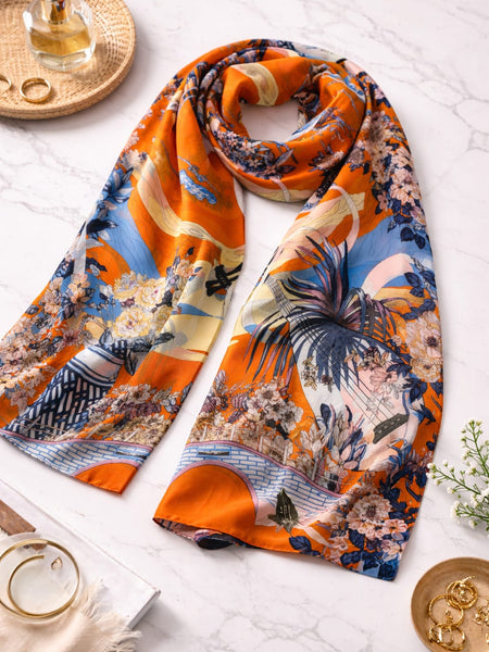 Premium Silk Printed Square Scarf for Women