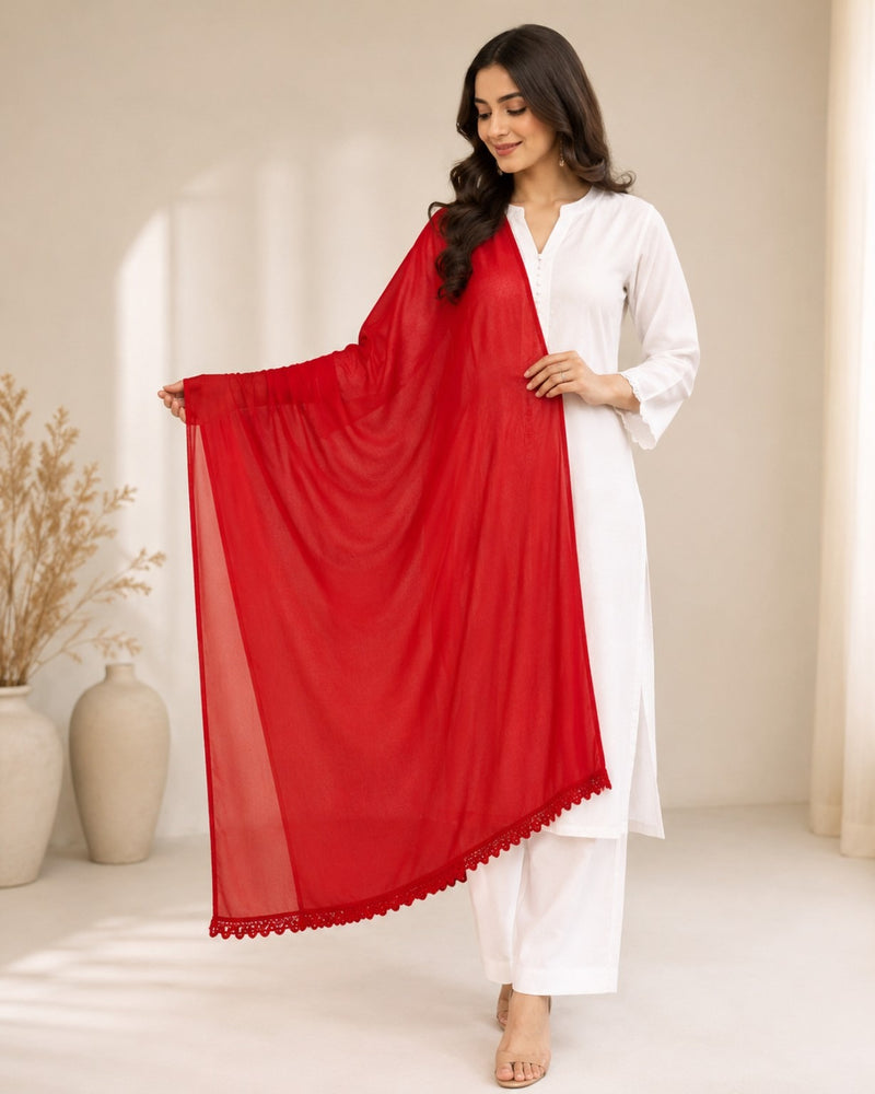 Women's Red Chiffon Dupatta
