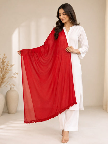Women's Red Chiffon Dupatta