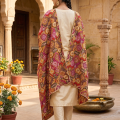 Chanderi Silk Rajwadi Printed Dupatta with Sequin Work & Decorative Border