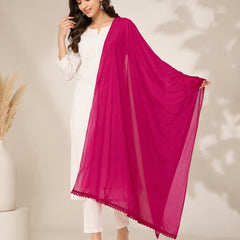 Women's Chiffon Dupatta | Plain Fuchsia Pink Soft Lightweight Dupatta with Lace Border