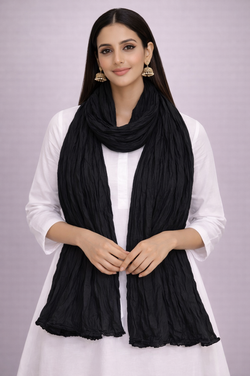 Pure Cotton Plain Dupatta Black&White