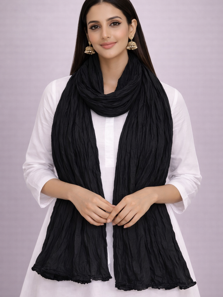 Pure Cotton Plain Dupatta Black&White