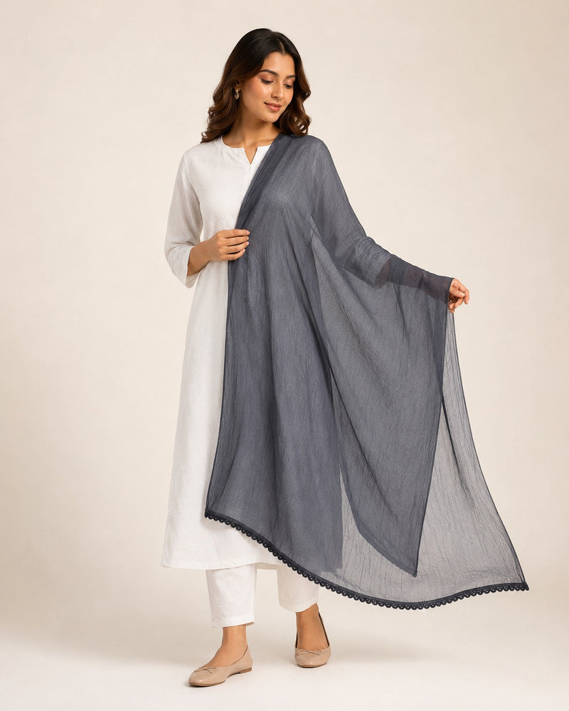 Women's Dark Grey Chiffon Dupatta