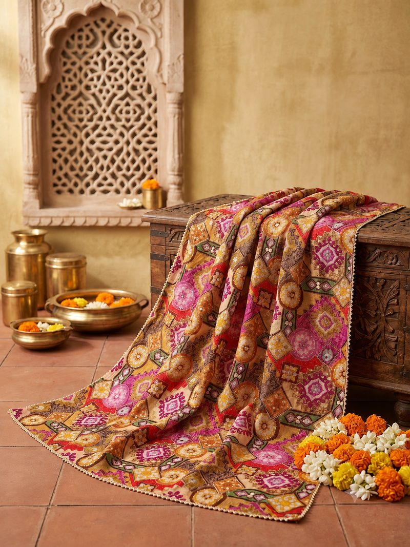 Chanderi Silk Rajwadi Printed Dupatta with Sequin Work & Decorative Border