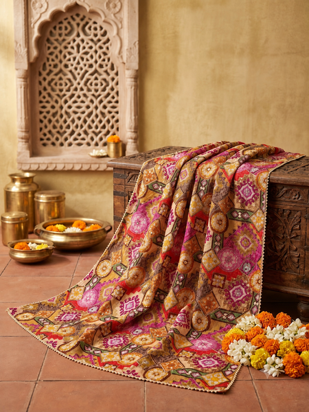 Chanderi Silk Rajwadi Printed Dupatta with Sequin Work & Decorative Border