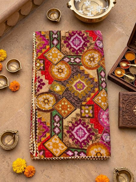 Chanderi Silk Rajwadi Printed Dupatta with Sequin Work & Decorative Border