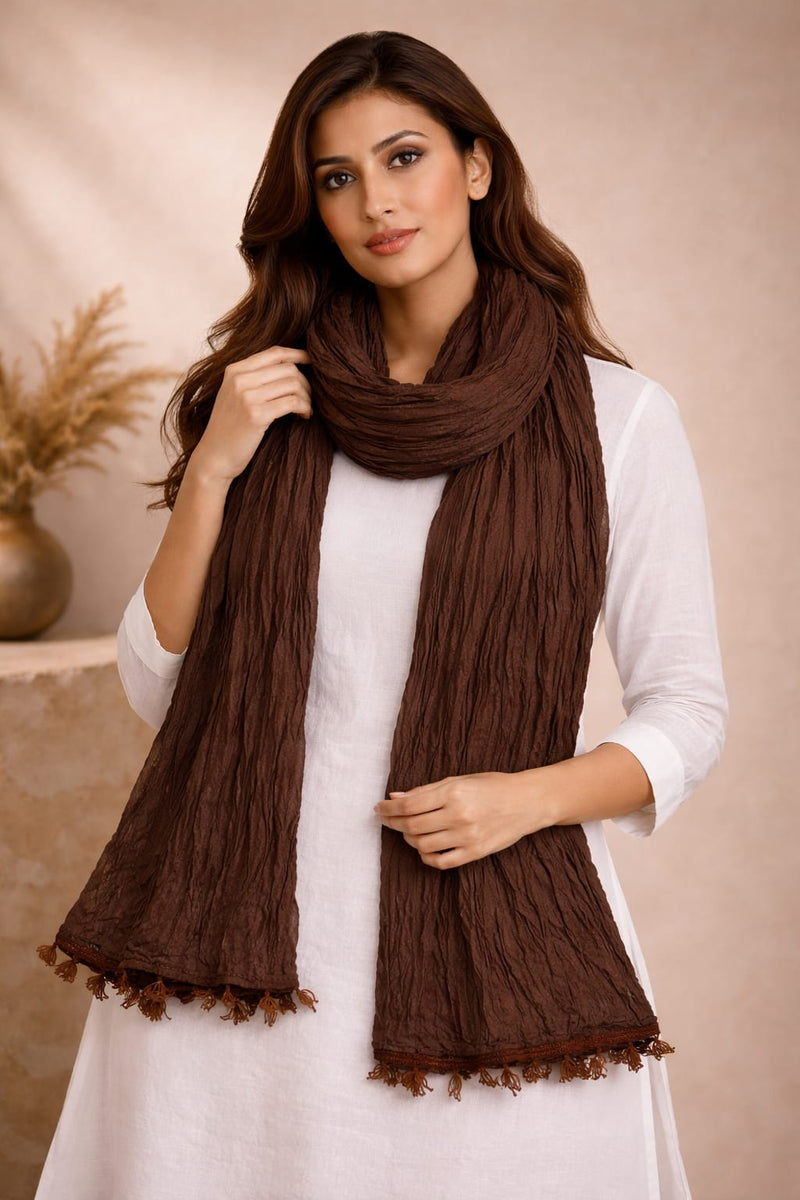Chinon Shining Dupatta | Soft Silk Feel Plain Dupatta with Tassels | Party & Festive Wear Dupatta