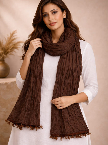 Chinon Shining Dupatta | Soft Silk Feel Plain Dupatta with Tassels | Party & Festive Wear Dupatta