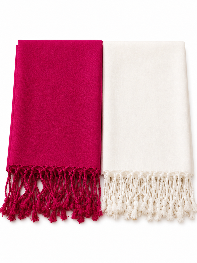 Women’s Cotton Summer Stole Combo Pack of 2 | Soft Lightweight Solid Stoles with Tassels | Daily Wear