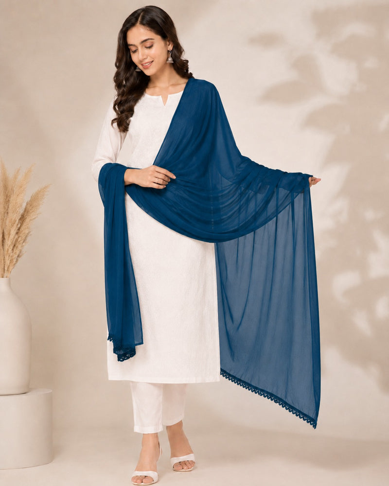 Women's Peacock Blue Chiffon Dupatta