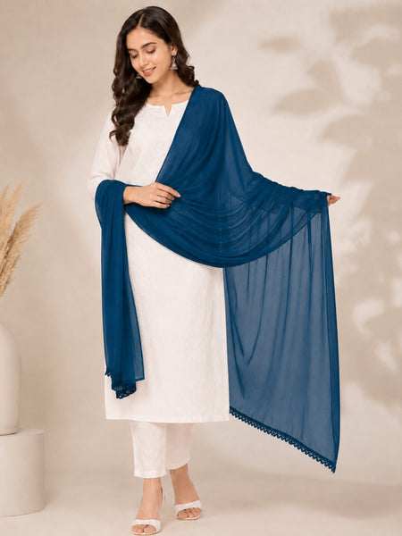 Women's Peacock Blue Chiffon Dupatta